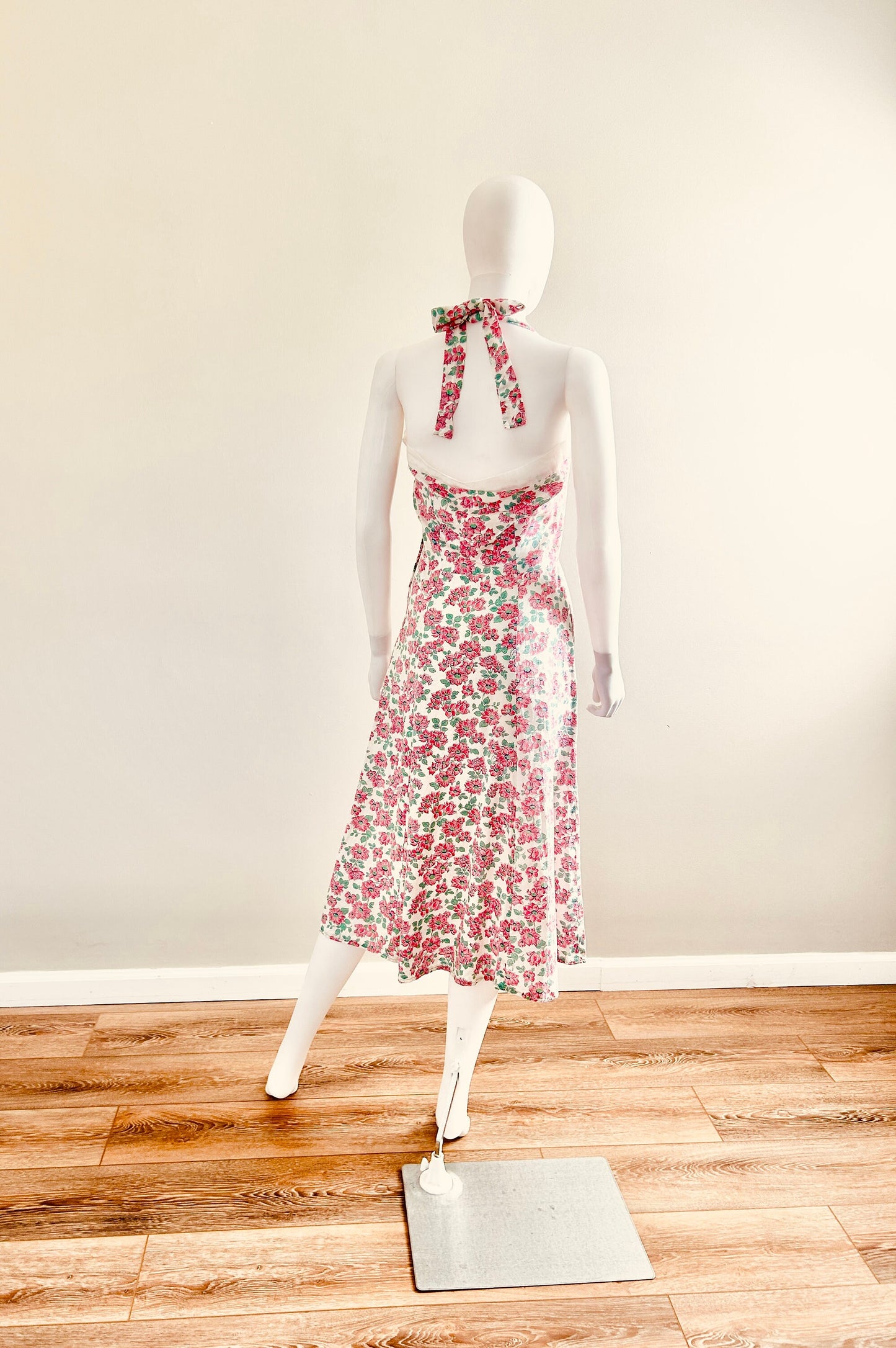 Vintage 1950s Linen Floral Sundress with Caplet / 50s Retro Dress / Size S
