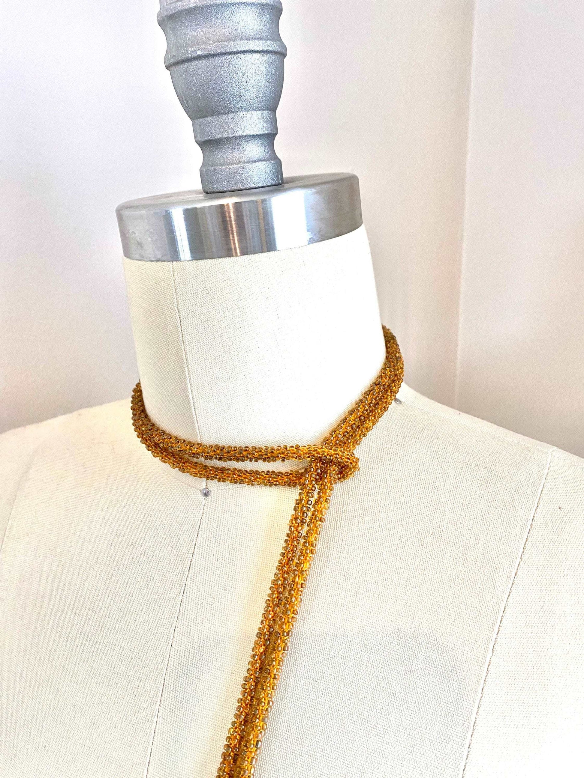 Vintage 1920s Necklace / 20s jewelry lariat cloisonné long tassel necklace
