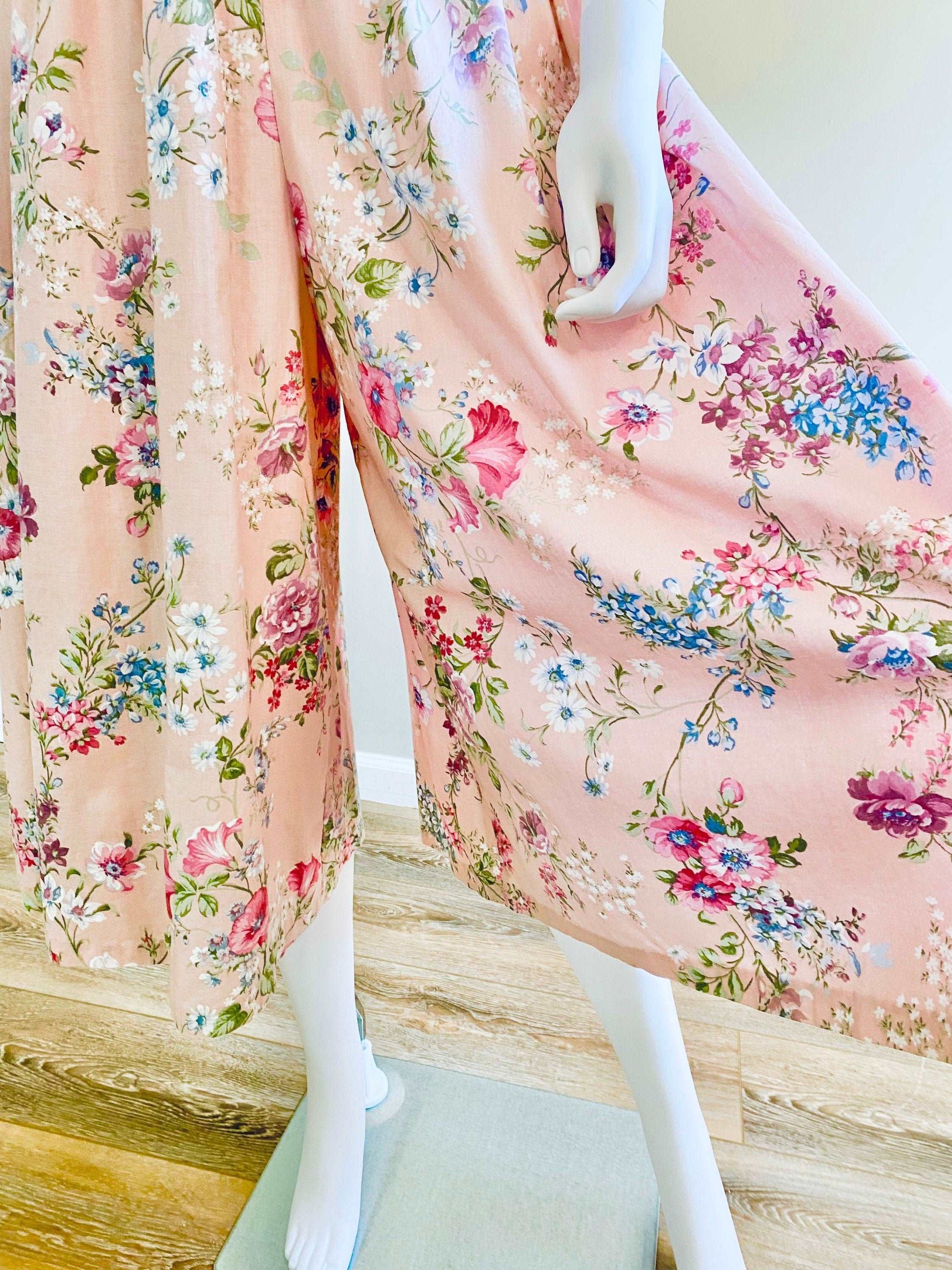 1980s Lanz Pink Floral Culottes Set / 80 lanz wide leg high waist pants and vest size M