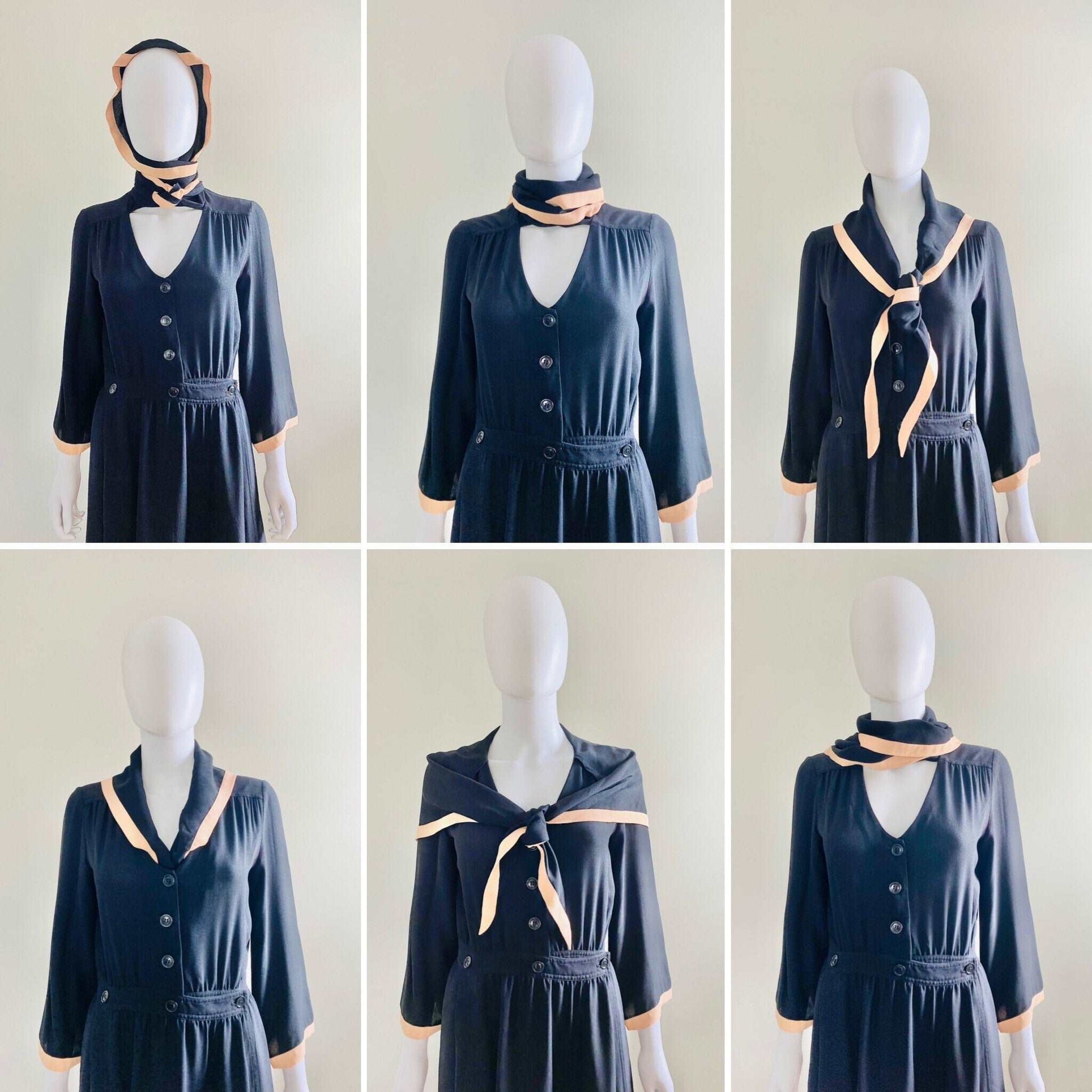 Vintage 1940s Hooded Rayon Crepe Black Dress / 1970s does 1940s convertible Albert Nipon Dress Size M L