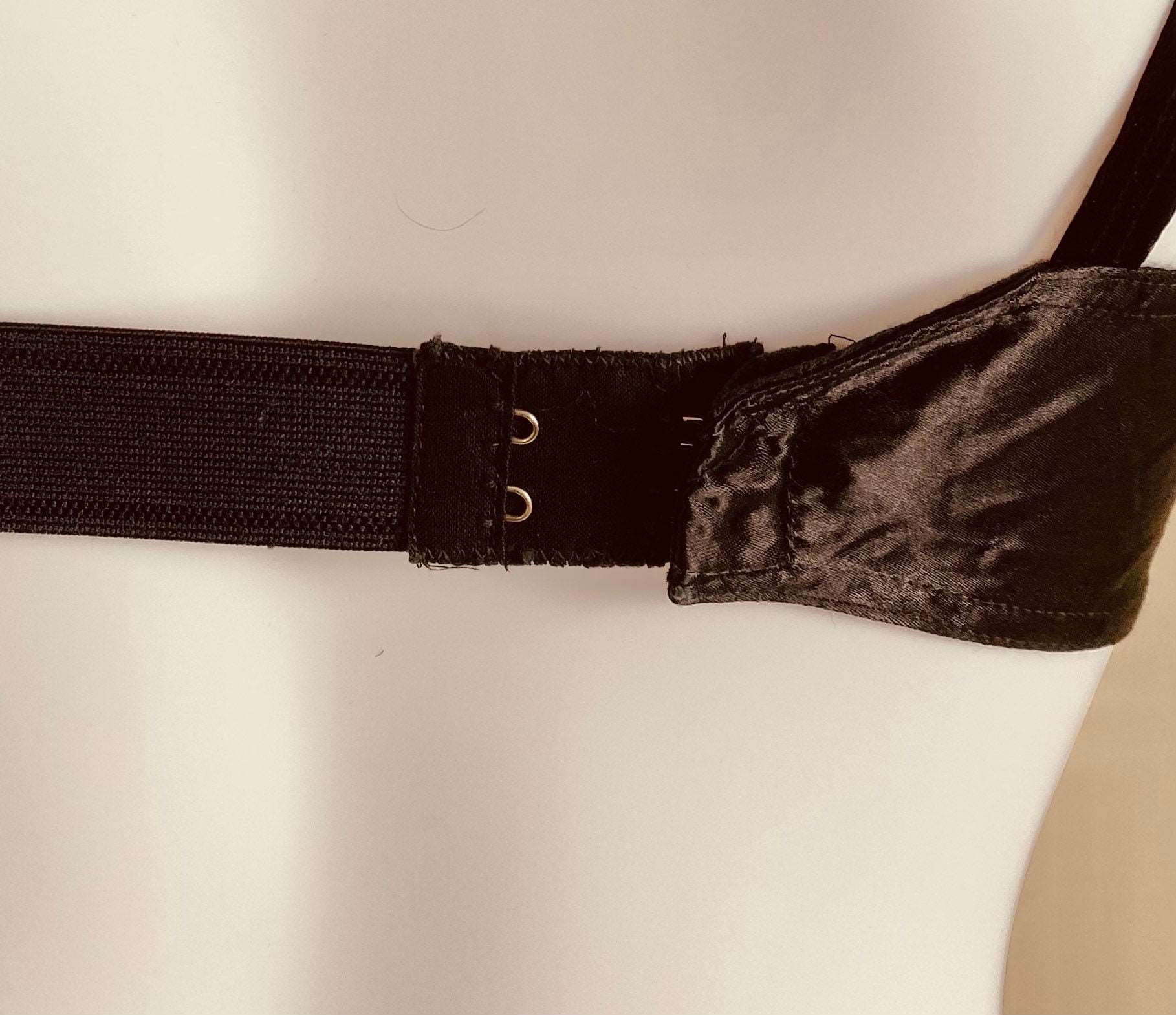 Vintage 1940s Black Satin Bullet Bra / 40s Learners Bra / 40s lingerie