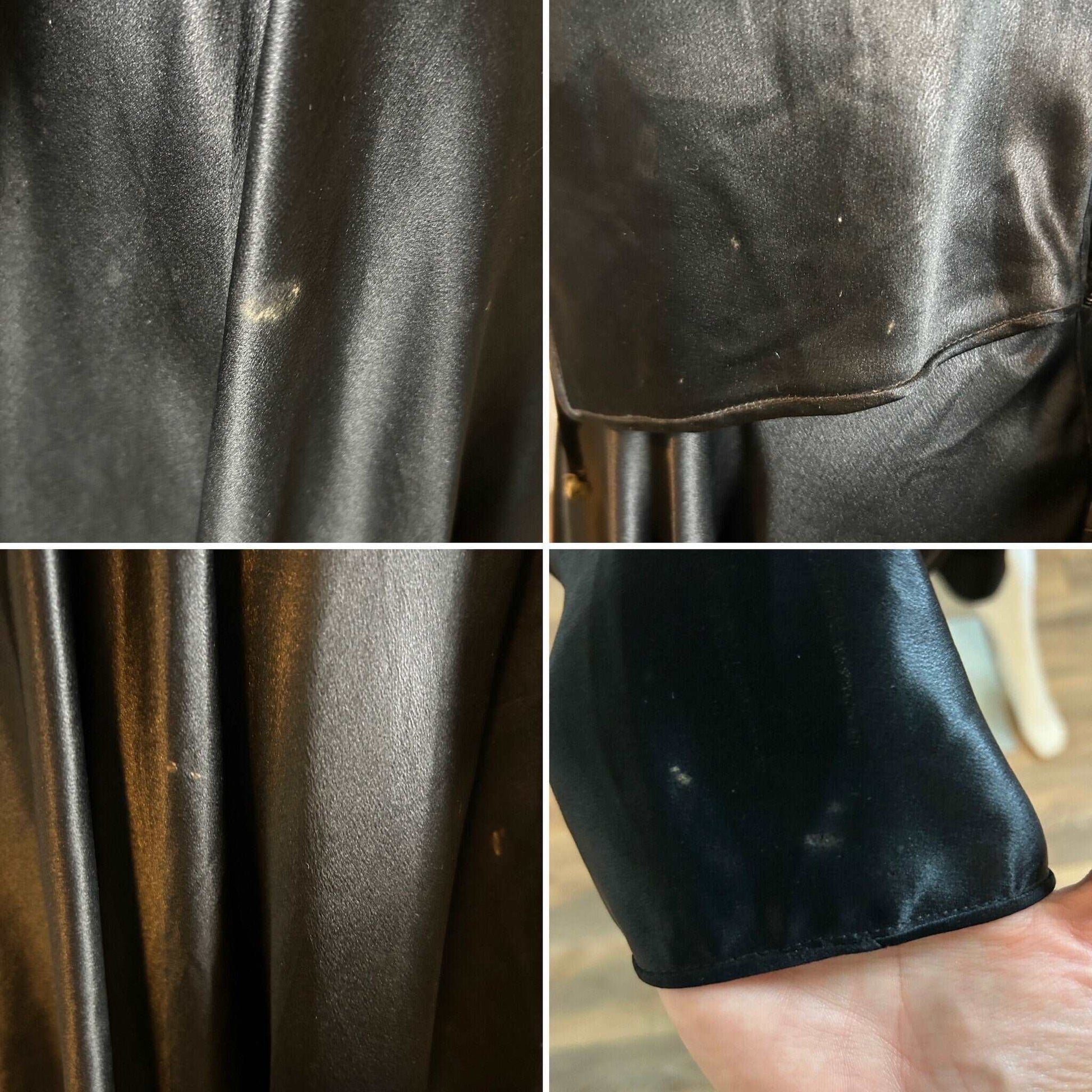 Vintage 1920s Black Liquid Satin Dress / 20s long sleeve dress / Size S