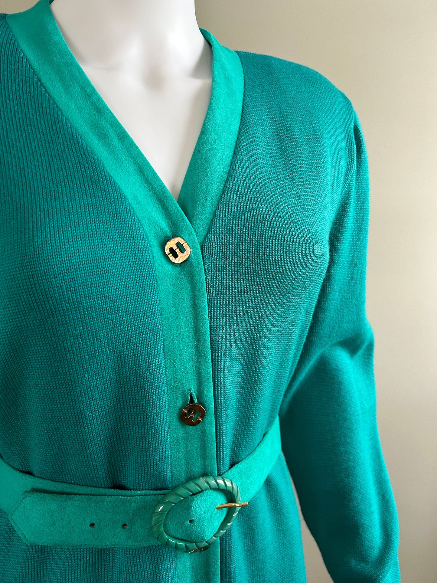 Vintage 1980s Lilli Ann Sweater Dress / 80s Aquamarine Dress / Size S M