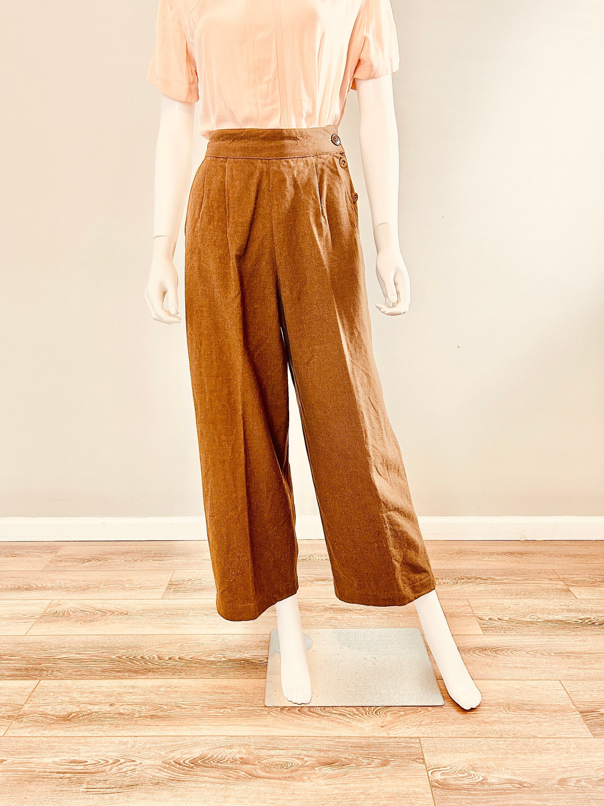 Vintage 1940s Olive Green Wool Pants / 40s WAC WWII Pants / Size XS S
