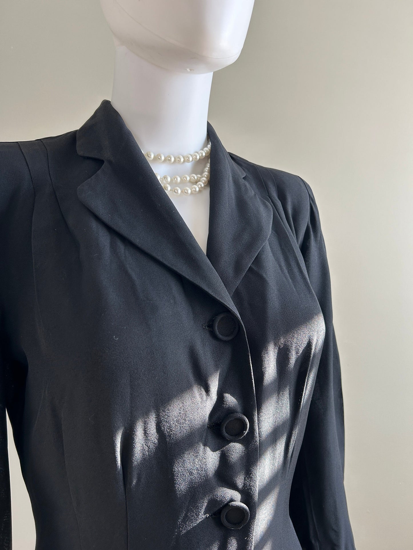 Vintage Early 1940s Black Rayon Skirt Suit / 40s Skirt and Blazer / Size S M