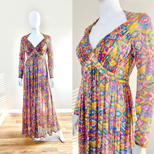 Vintage 1970s Python Print Sheer Maxi Dress / 70s Retro Party Dress / Size S M